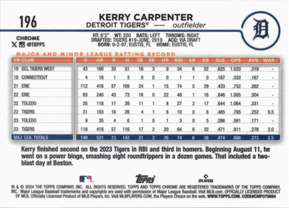 2024 Topps Chrome Kerry Carpenter Detroit Tigers #196