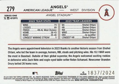 2024 Topps Series 1 Los Angeles Angels Gold /2024 #279 Los Angeles Angels