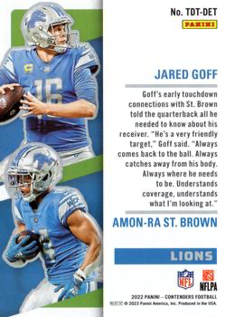 2022 Panini Contenders Touchdown Tandems Emerald Amon-Ra St. Brown / Goff #TDT-DET Lions