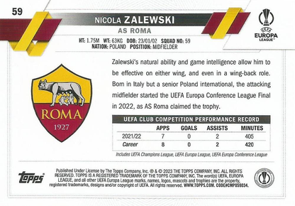 2022 Topps UCC Nicola Zalewski RC #59 Roma