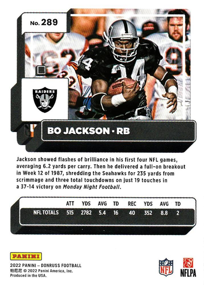 2022 Panini Donruss Bo Jackson #289 Los Angeles Raiders