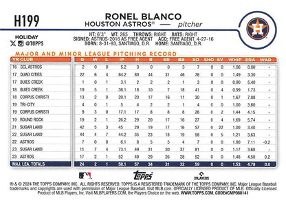 2024 Topps Holiday Ronel Blanco RC Houston Astros #H199