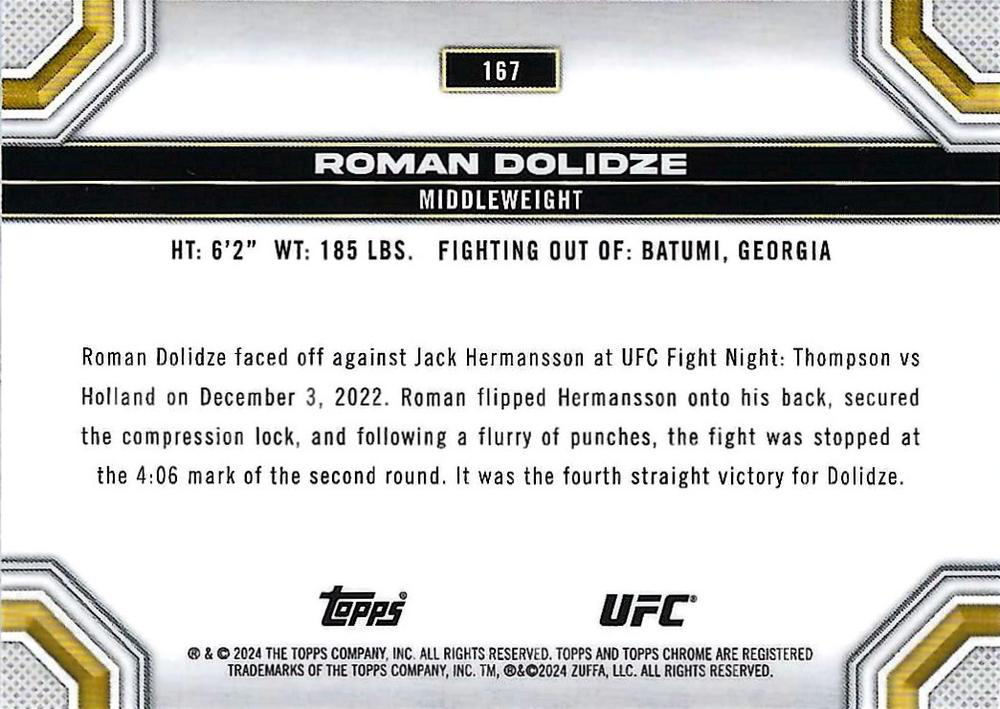 2024 Topps Chrome UFC Roman Dolidze RC #167