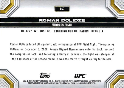 2024 Topps Chrome UFC Roman Dolidze RC #167