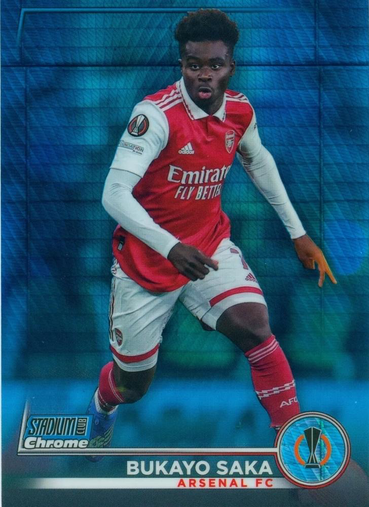 2022 Topps Stadium Club Chrome UCC Bukayo Saka Blue Prism Refractor #72 Arsenal FC