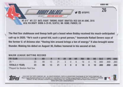 2021 Topps Series 1 Bobby Dalbec RC #26 Boston Red Sox