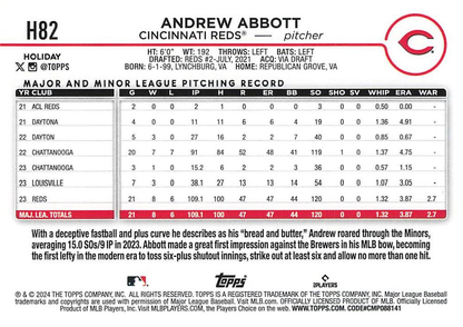 2024 Topps Holiday Andrew Abbott RC ASR Cincinnati Reds #H82
