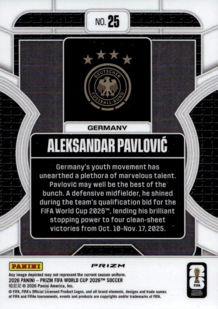 2026 Panini Prizm FIFA World Cup Phenomenon Silver Aleksandar Pavlovic #25 Allemagne