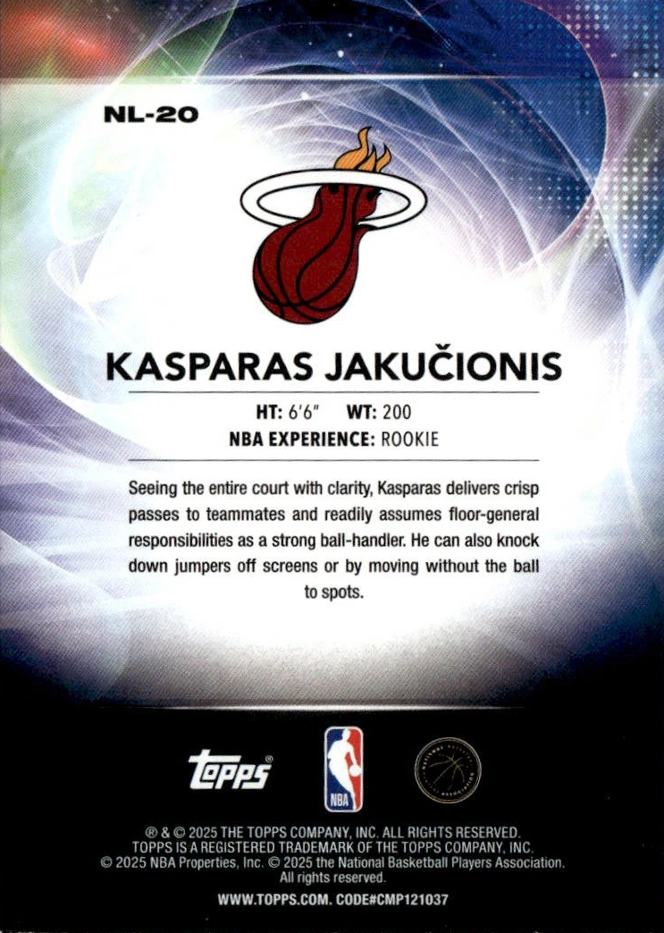 2025 Topps NBA No Limit Rainbow Foilboard Kasparas Jakučionis NL-20 Miami Heat