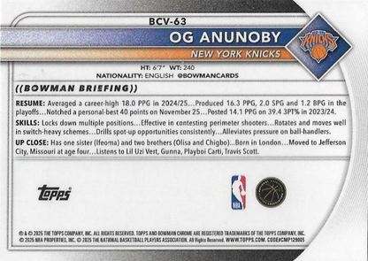 2025 Topps Bowman Chrome OG Anunoby #BCV-63 New York Knicks