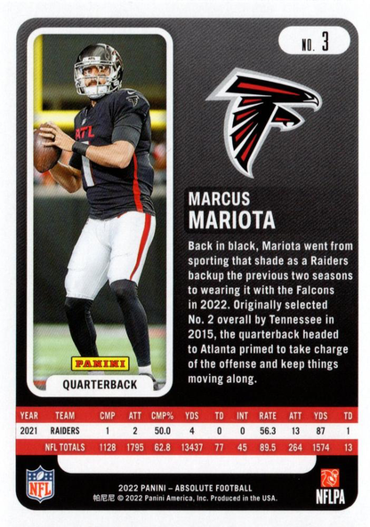 2022 Panini Absolute Marcus Mariota #3 Atlanta Falcons