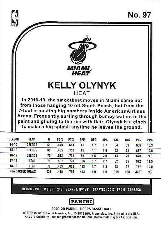 2019 Panini Hoops Kelly Olynyk #97 Miami Heat