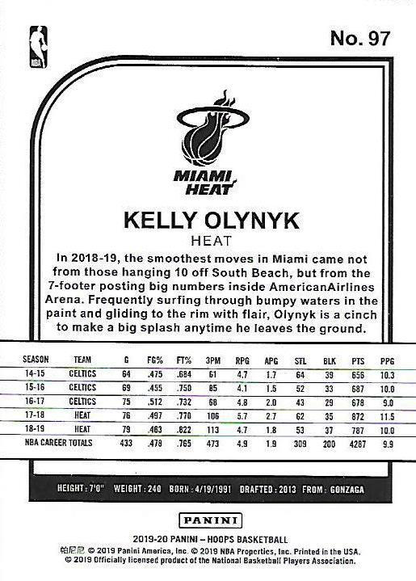 2019 Panini Hoops Kelly Olynyk #97 Miami Heat