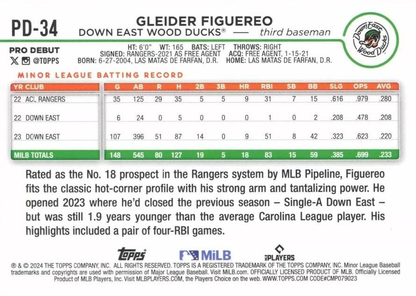 2024 Topps Pro Debut Gleider Figuereo #PD-34 Down East Wood Ducks