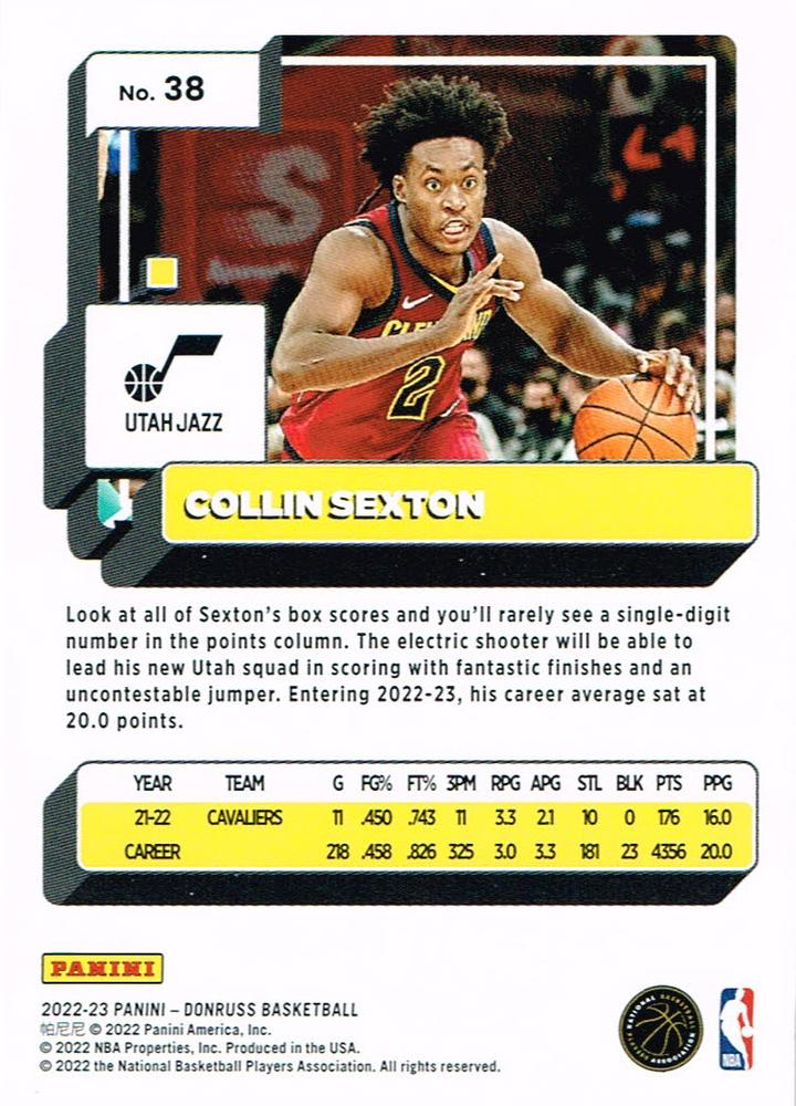 2022 Panini Donruss Collin Sexton #38 Utah Jazz