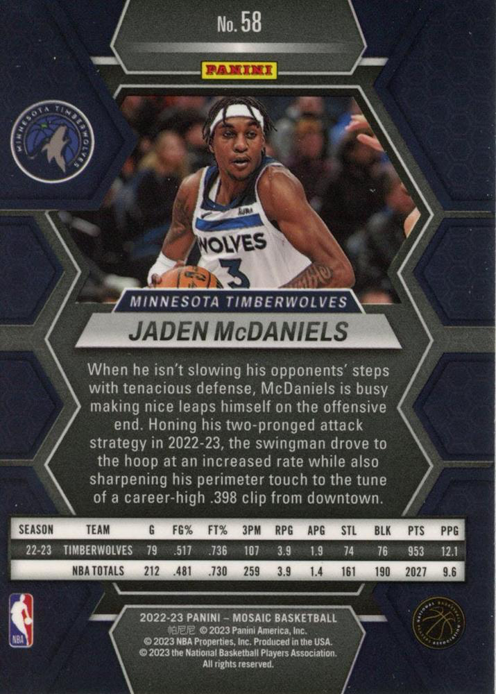 2022 Panini Mosaic Jaden McDaniels #58 Minnesota Timberwolves