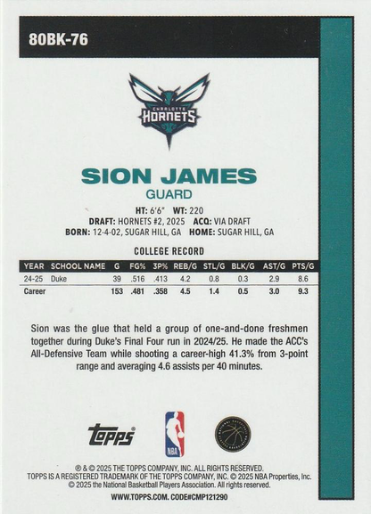 2025 Topps NBA 1980-81 Topps Basketball Sion James 80BK-76 Charlotte Hornets