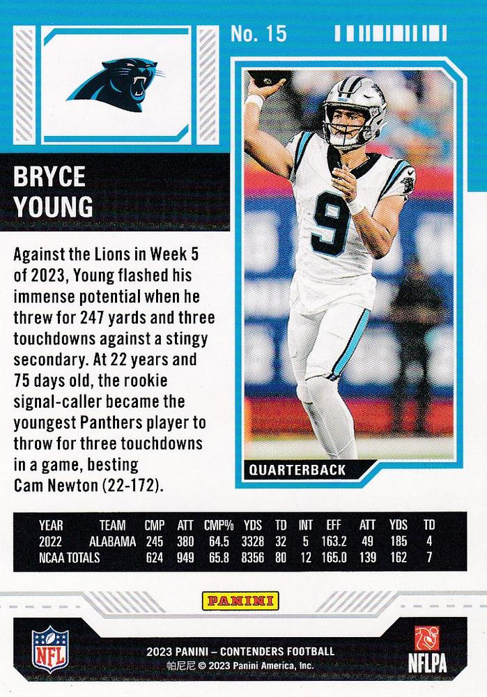 2023 Panini Contenders Red Bryce Young RC #15 Carolina Panthers