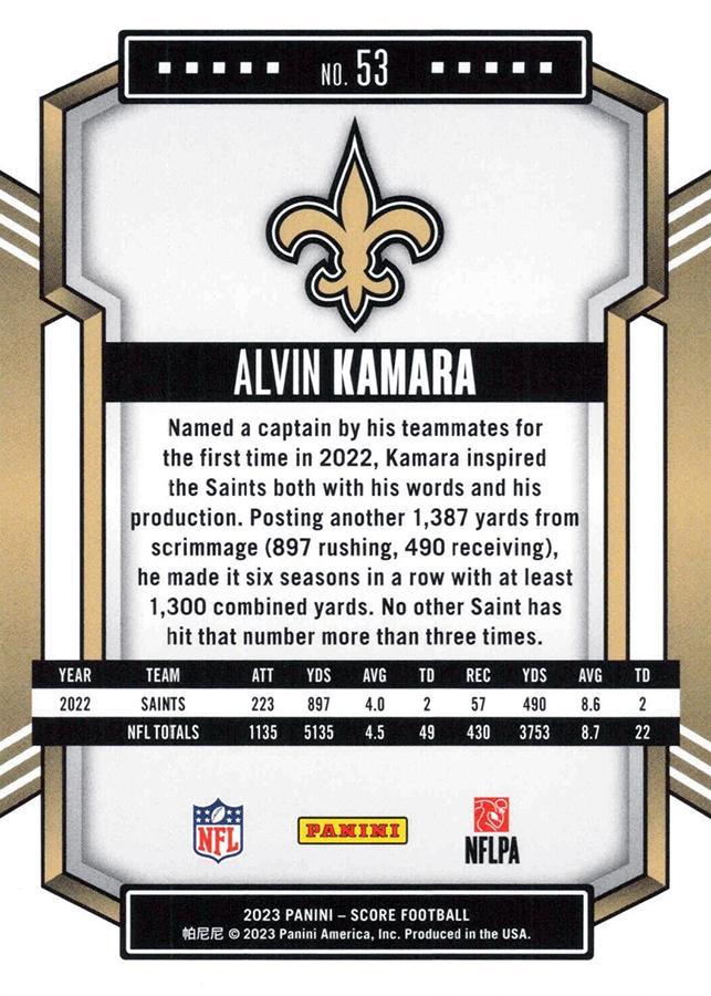 2023 Panini Score Football Alvin Kamara New Orleans Saints #53