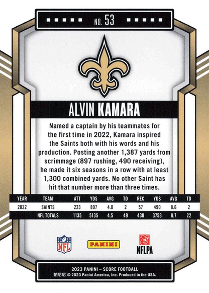 2023 Panini Score Football Alvin Kamara New Orleans Saints #53