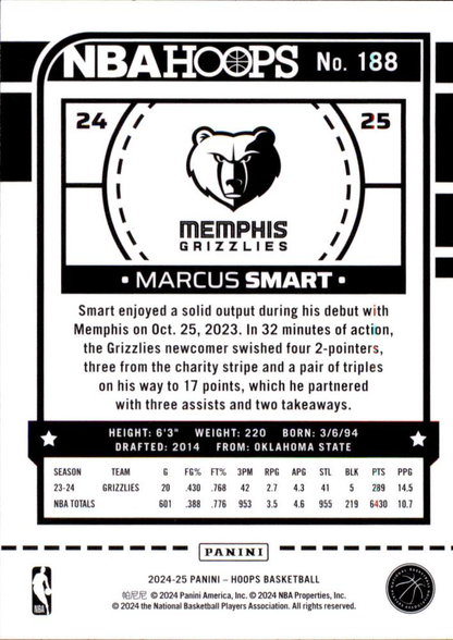2024 Panini Hoops Marcus Smart #188 Memphis Grizzlies