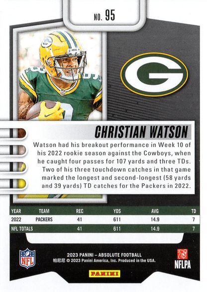 2023 Panini Absolute Christian Watson #95 Green Bay Packers