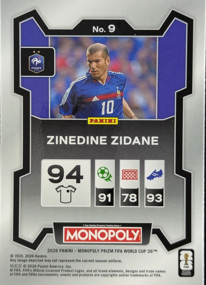 2026 Panini Prizm World Cup Monopoly Zinedine Zidane #9 France