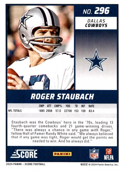 2024 Panini Score Football Roger Staubach Dallas Cowboys #296
