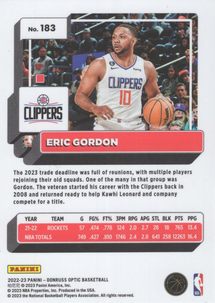 2022 Panini Donruss Optic Eric Gordon #183 Los Angeles Clippers
