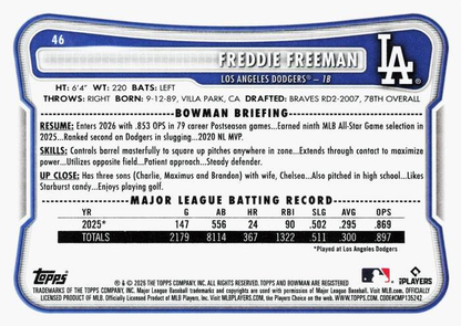 2026 Topps Bowman Freddie Freeman #46 Los Angeles Dodgers