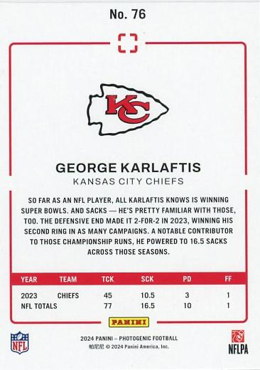 2024 Panini Photogenic George Karlaftis #76 Kansas City Chiefs