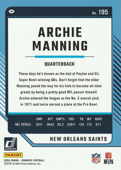 2024 Panini Donruss Archie Manning New Orleans Saints #195