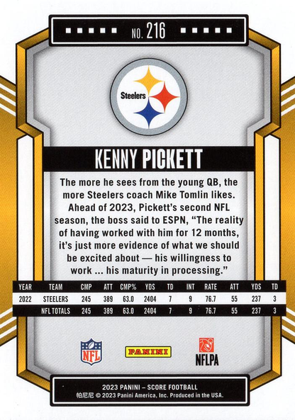 2023 Panini Score Football Kenny Pickett Pittsburgh Steelers #216