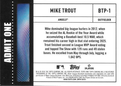 2026 Topps Chrome Big Ticket Players Mike Trout #BTP-1 Los Angeles Angels