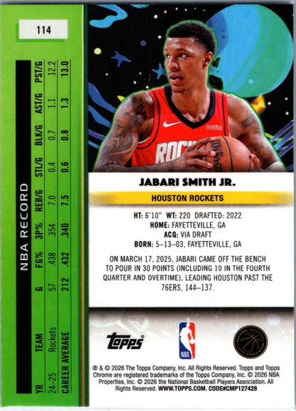 2025 Topps Chrome Cosmic Jabari Smith Jr. #114 Houston Rockets