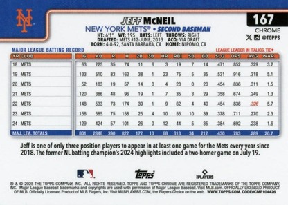 2025 Topps Chrome MLB Jeff McNeil #167 New York Mets