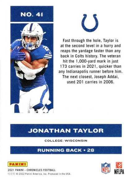 2021 Panini Chronicles Bronze Jonathan Taylor #41 Indianapolis Colts
