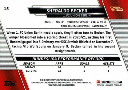 2021 Topps Chrome Bundesliga Sheraldo Becker #15 1. FC Union Berlin
