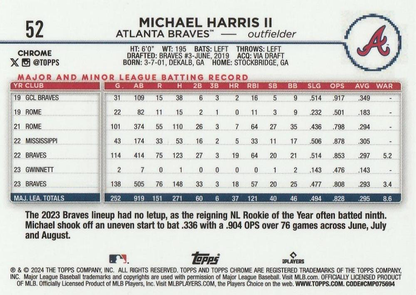 2024 Topps Chrome X-Fractor Parallel Michael Harris II Atlanta Braves #52
