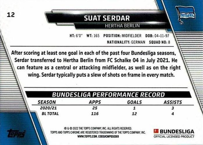 2021 Topps Chrome Bundesliga Suat Serdar #12 Hertha BSC Berlin