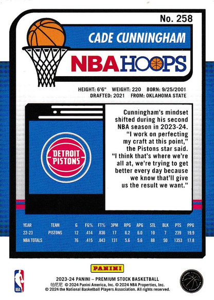2023 Panini Premium Stock Cade Cunningham #258 Detroit Pistons