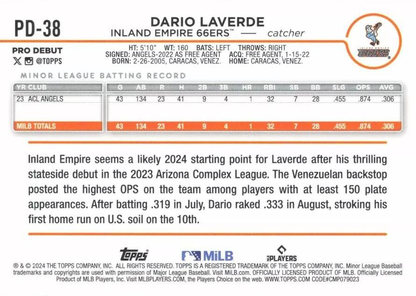 2024 Topps Pro Debut Dario Laverde #PD-38 Inland Empire 66ers