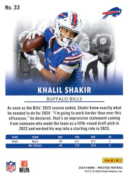 2024 Panini Prestige Khalil Shakir #33 Buffalo Bills