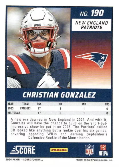 2024 Panini Score Football Christian Gonzalez New England Patriots #190