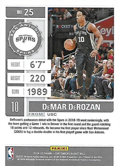 2019 Panini Contenders DeMar DeRozan #25 San Antonio Spurs