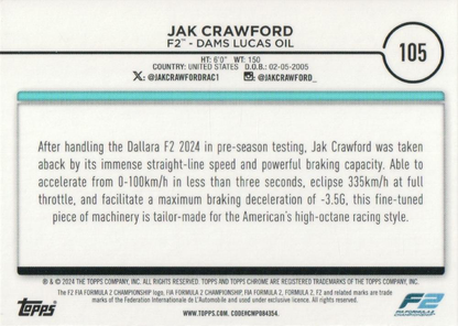 2024 Topps Chrome Formula 1 Jak Crawford F2C #105 Dams Lucas Oil