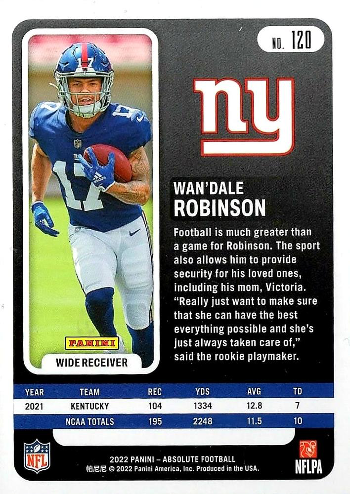 2022 Panini Absolute Green Parallel Wan'Dale Robinson RC #120 New York Giants