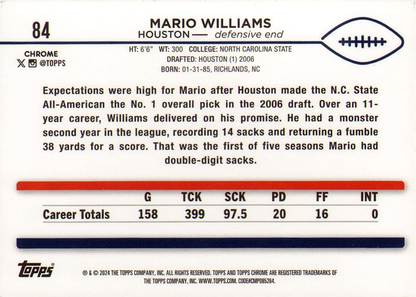 2024 Topps Chrome Football Mario Williams #84 Houston Texans