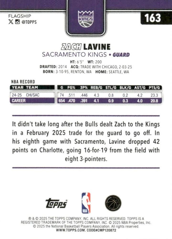 2025 Topps NBA Zach LaVine #163 Sacramento Kings