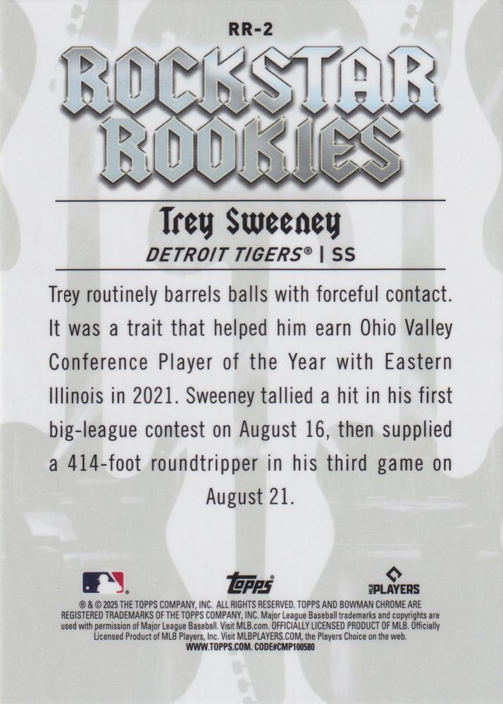 2025 Topps Bowman Rockstar Rookies Trey Sweeney #RR-2 Detroit Tigers